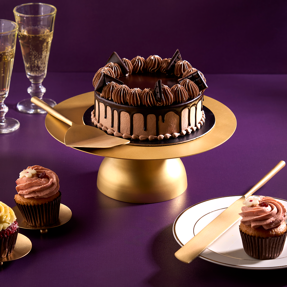 Brass Cake Stand with Knife & Server | Gift Set