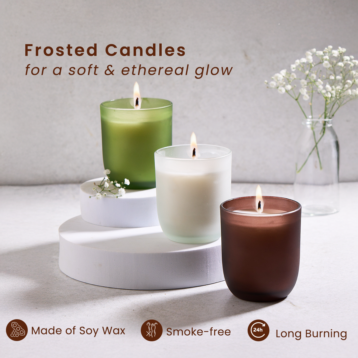 Frosted Candles | Set of 3 | Soy Wax Scented Candles