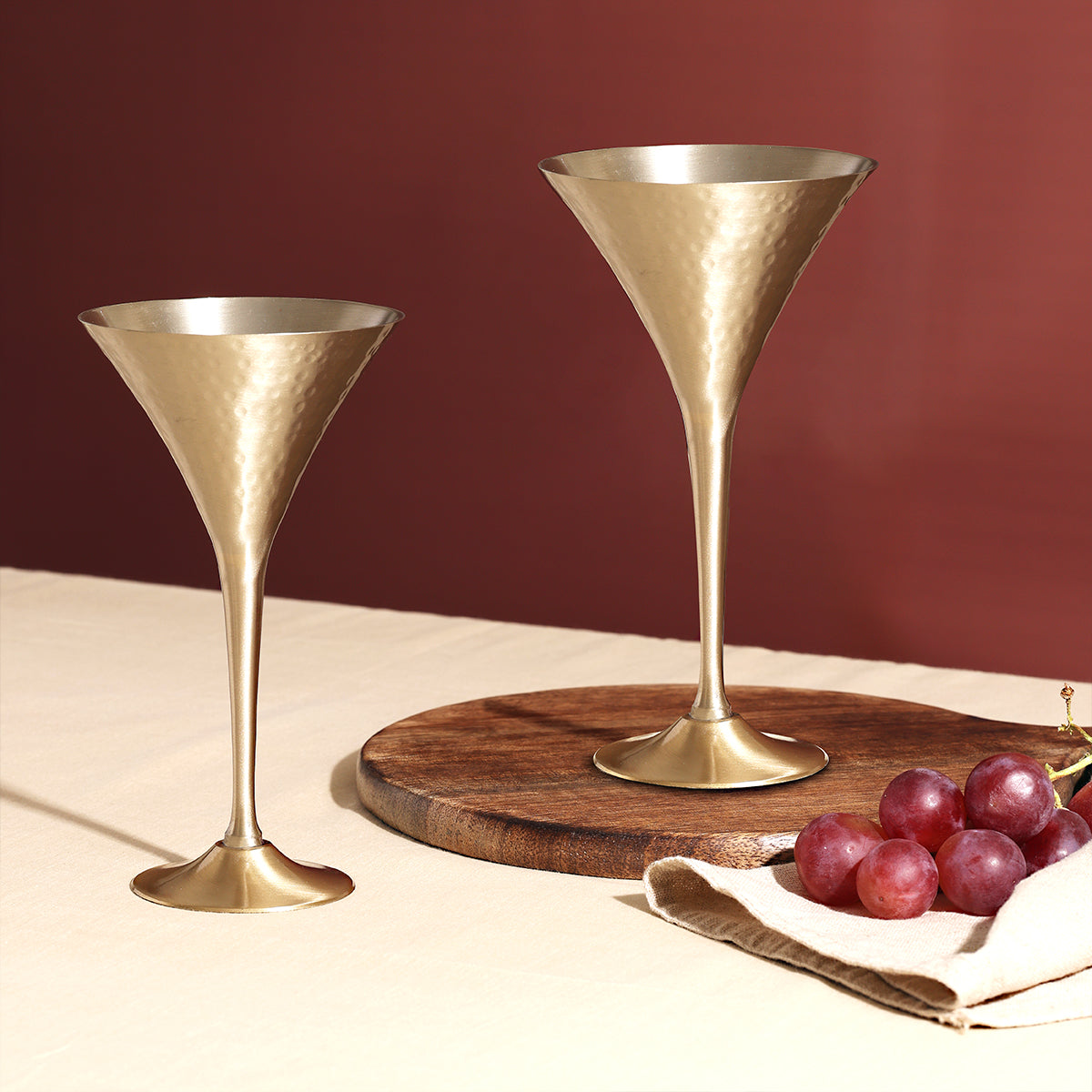 Brass Martini Glasses | Set of 2 | Hammered