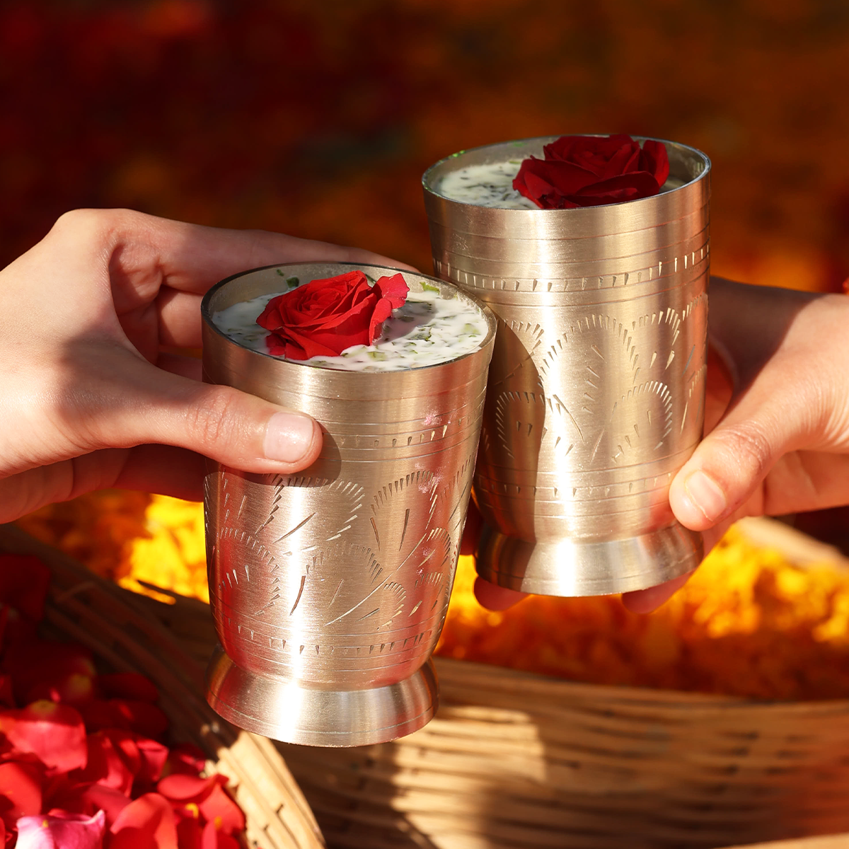 Brass Thandai Glasses | Set of 2 | Ulchai Handwork