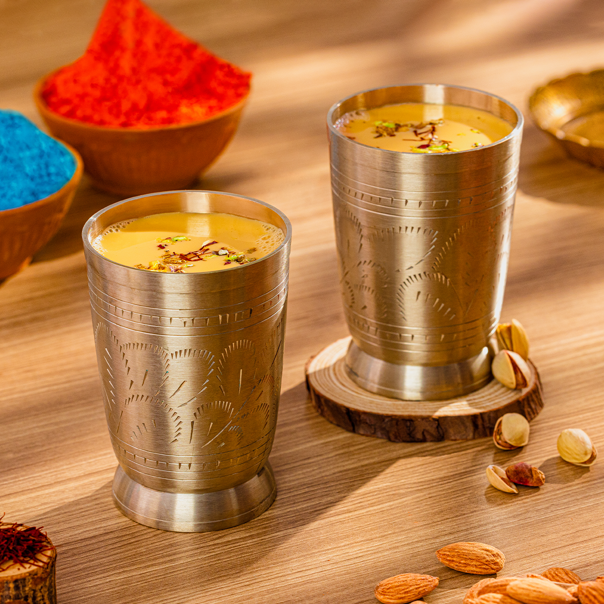 Brass Thandai Glasses | Set of 2 | Ulchai Handwork