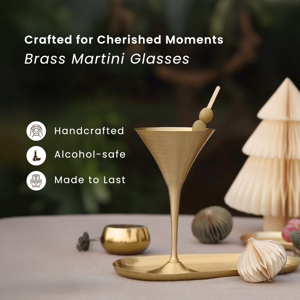 Brass Martini Glasses | Set of 2 | Hammered