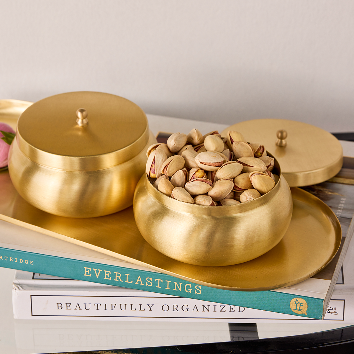 Pure Brass Nut Bowls with Tray | Wedding Gift Set | Handcrafted | Set of 4