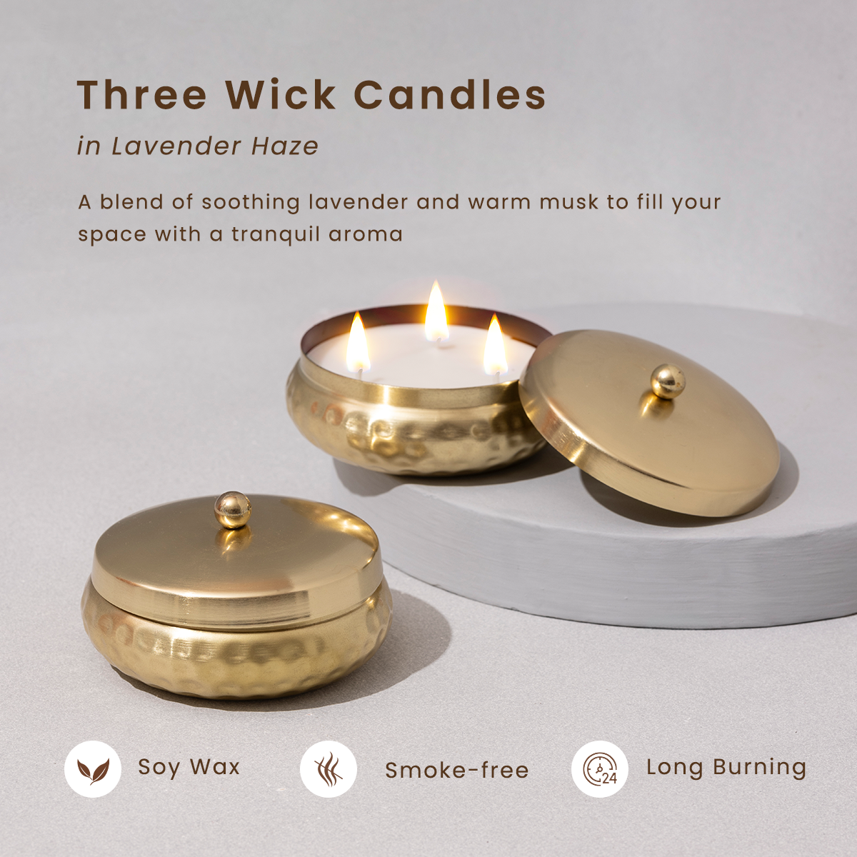 Gift Box| 3 Wick Scented Candle with Lid | Set of 2 | Lavender | Soy Wax Candle