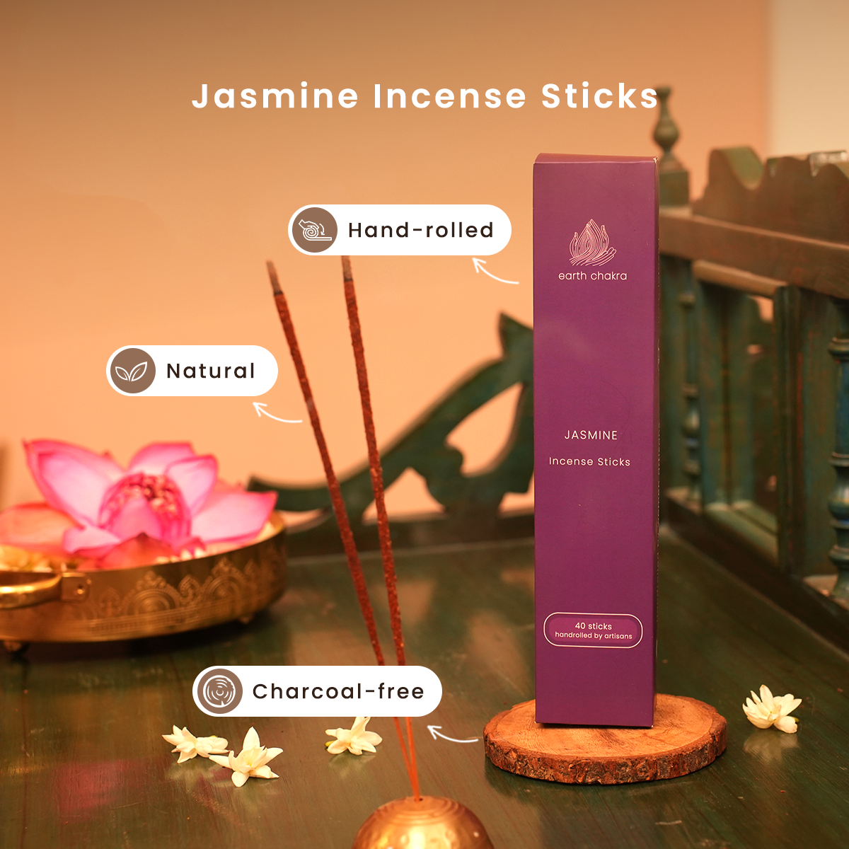 Jasmine Incense Sticks | Pack of 40 | Charcoal-free