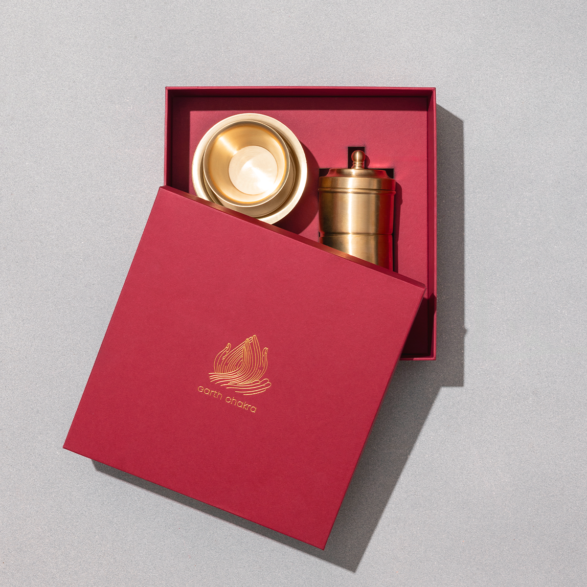 Pure Brass Filter Coffee & Dabara Set | Gold | Set of 3 | Gift Box Set