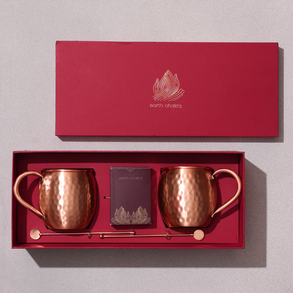 Pure Copper Moscow Mule Mugs with Stirrers and Playing Cards | Handcrafted 100% Pure Copper | Game Night Combo | Wedding Gift Hamper