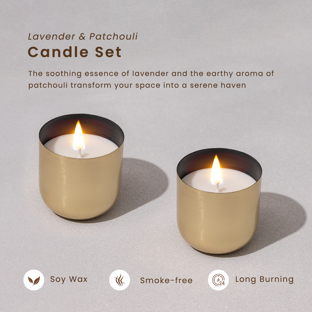 Brass Soy Wax Candles | Set of 2 | Lavender & Patchouli | Gift Box