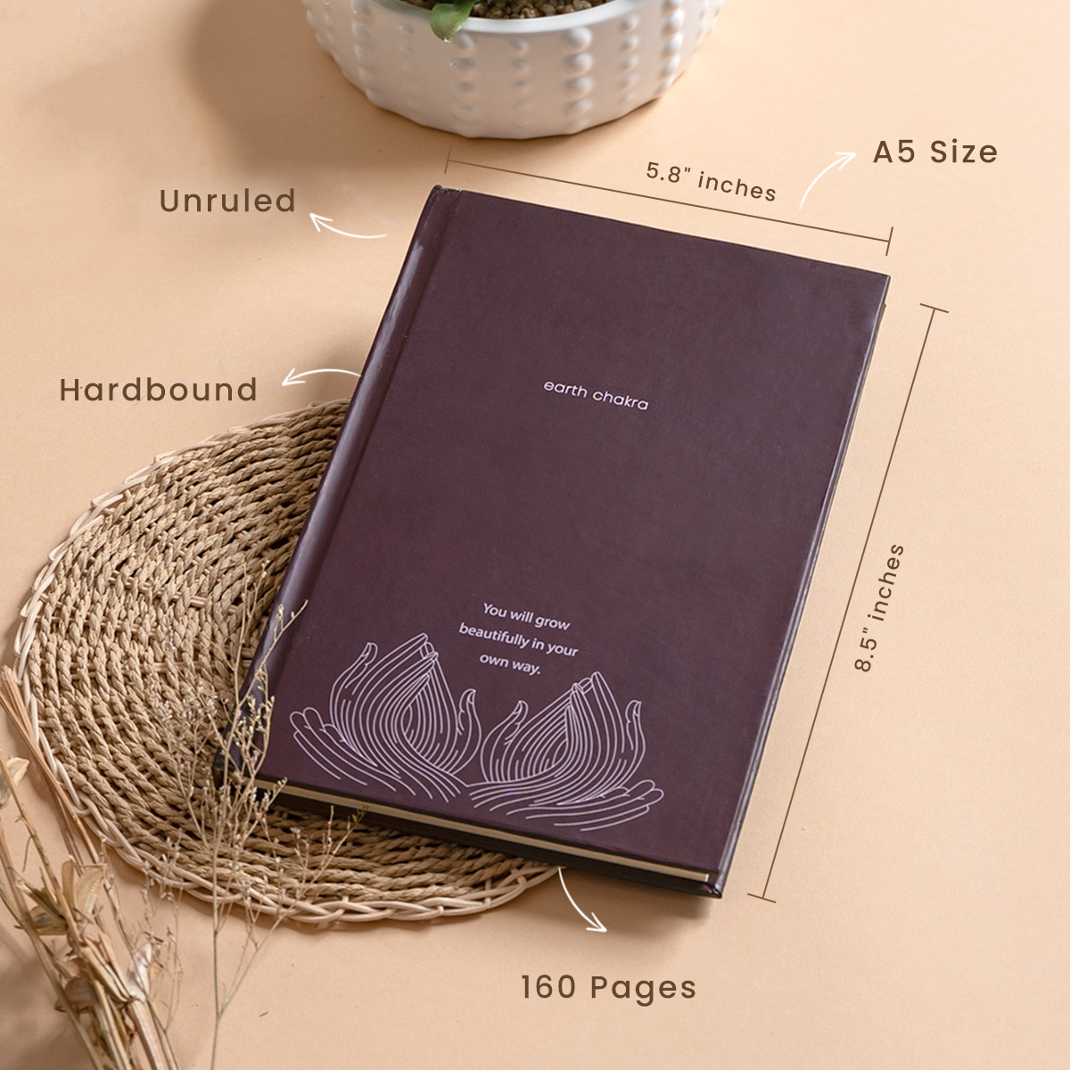Eco-friendly Diary | Hardbound | Unruled | 160 Pages | Wine