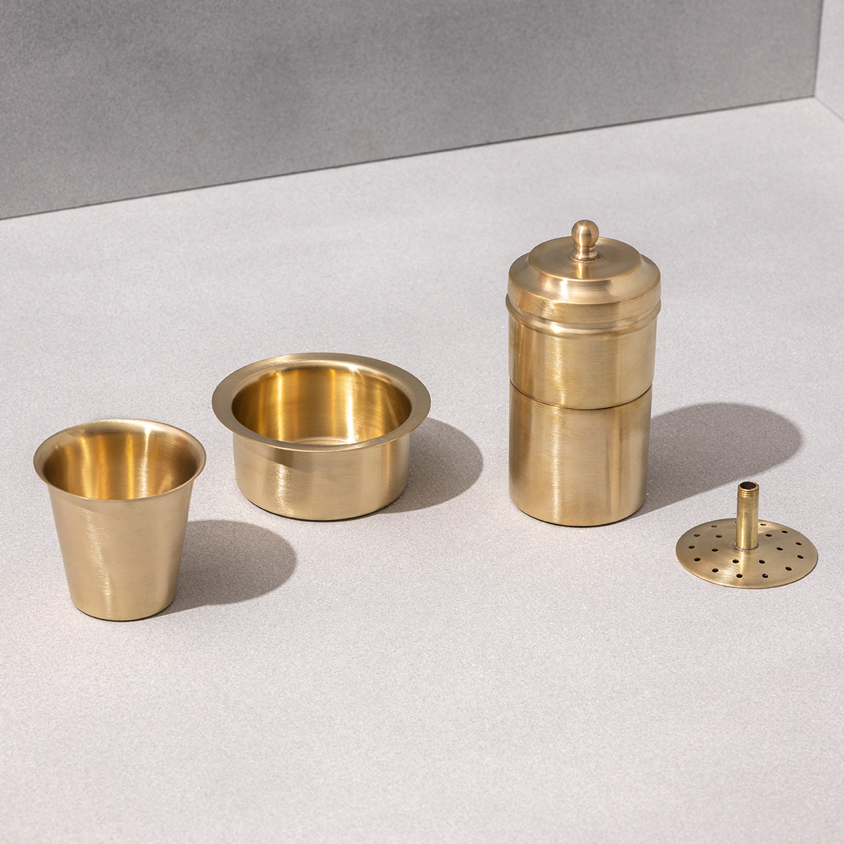 Pure Brass Filter Coffee & Dabara Set | Gold | Set of 3 | Gift Box Set