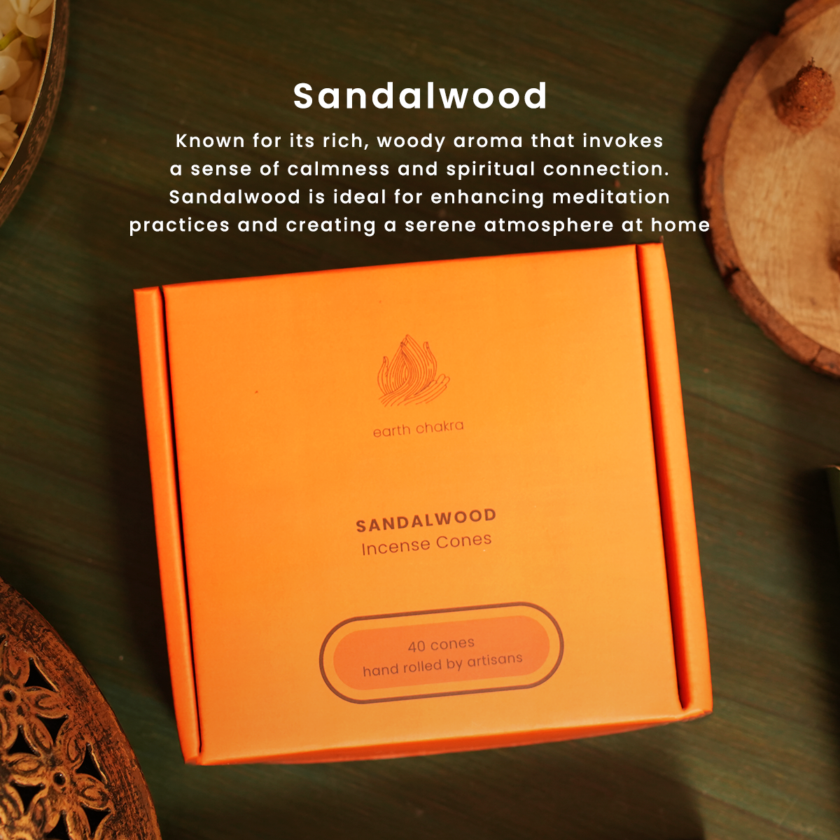 Sandalwood Incense Cones | Pack of 40 | Charcoal-free