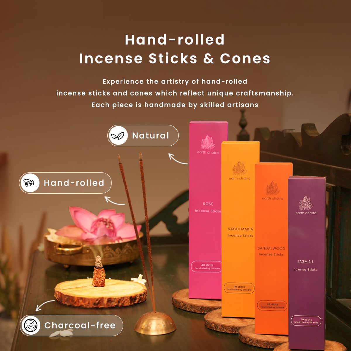 Hammered Pooja Thali with Set of 4 Incense Sticks & Cones