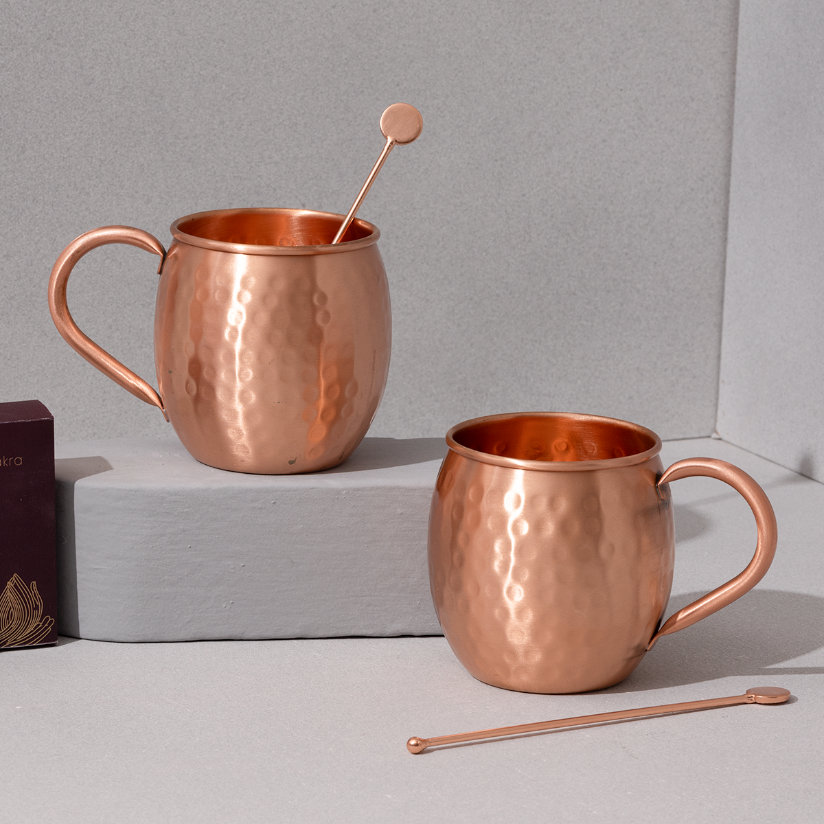 Pure Copper Moscow Mule Mugs with Stirrers and Playing Cards | Handcrafted 100% Pure Copper | Game Night Combo | Wedding Gift Hamper