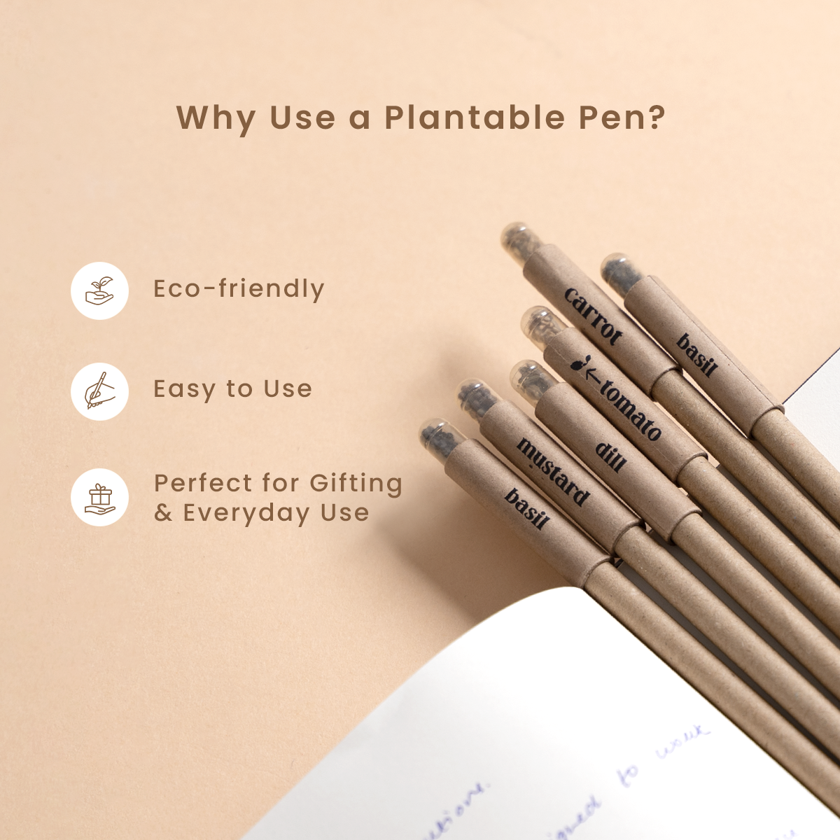 Plantable Seed Pens | Pack of 6 | Embedded with Seeds | Green