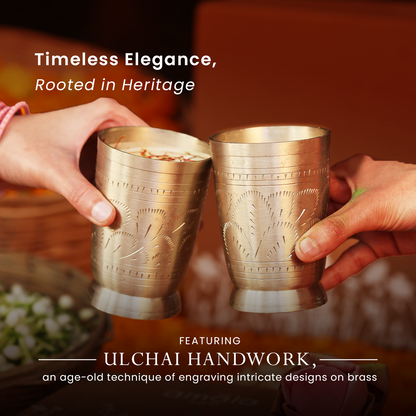 Brass Thandai Glasses | Set of 2 | Ulchai Handwork