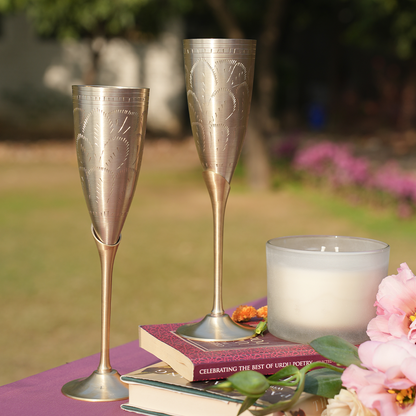 Brass Champagne Flute Glasses & Candle Set