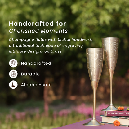 Brass Champagne Flute Glasses & Candle Set