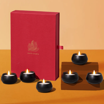 Black Metal Small Candles  | Set of 6 | Vanilla | Soy Wax Candles | Gift Box