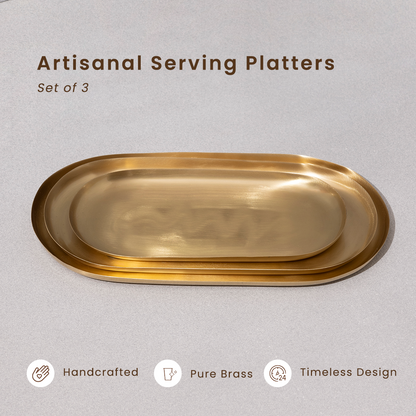 Brass Platters | Set of 3 | Handcrafted | Serving Tray Sets | Gift Box