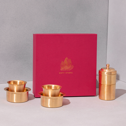 Pure Brass Filter Coffee & Dabara Set | Gold | Set of 3 | Gift Box Set