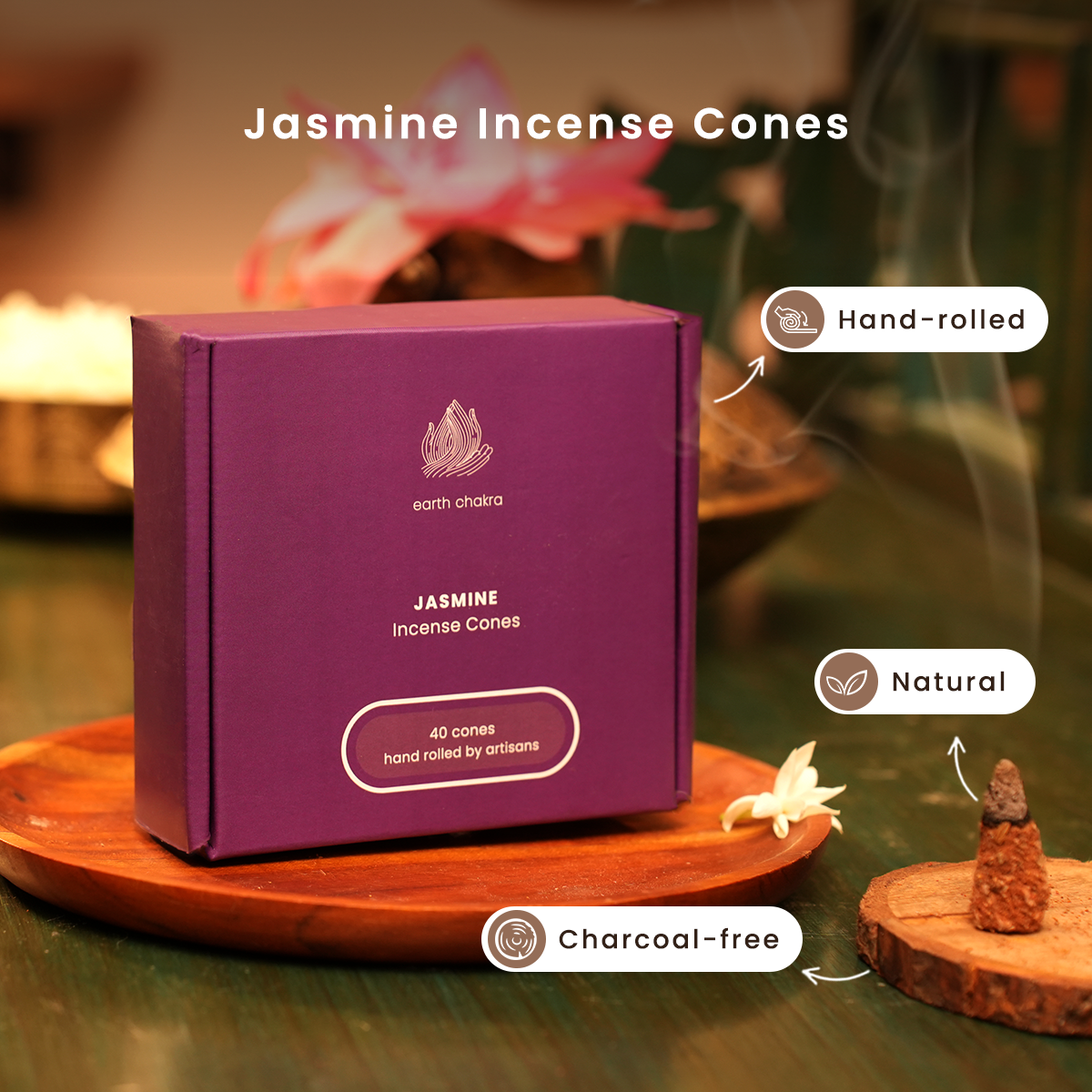 Jasmine Incense Cones | Pack of 40 | Charcoal-free