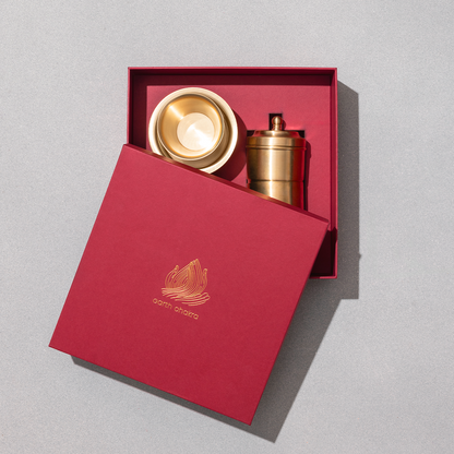 Pure Brass Filter Coffee & Dabara Set | Gold | Set of 3 | Gift Box Set