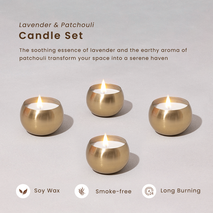 Brass Soy Wax Candles | Set of 4 | Lavender & Patchouli | Gift Box
