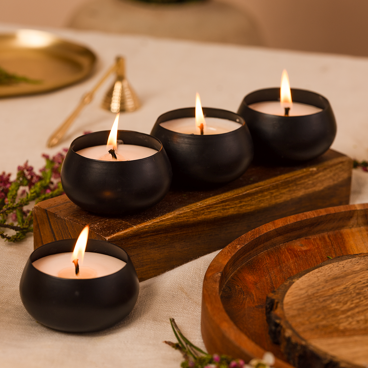 Black Metal Small Candles  | Set of 6 | Vanilla | Soy Wax Candles | Gift Box