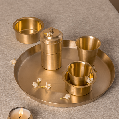 Pure Brass Filter Coffee & Dabara Set | Gold | Set of 3 | Gift Box Set
