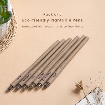 Plantable Seed Pens | Pack of 6 | Embedded with Seeds | Green