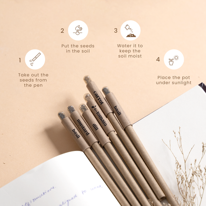 Plantable Seed Pens | Pack of 6 | Embedded with Seeds | Green